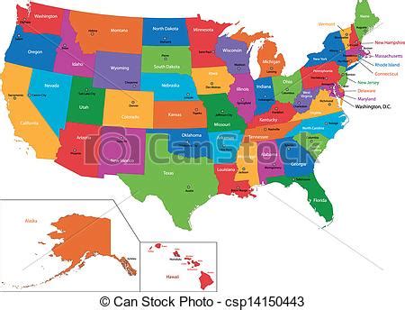 Vetor EPS de mapa, coloridos, EUA   coloridos, EUA, mapa ...