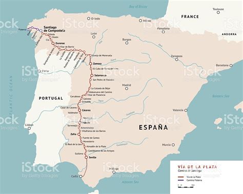 Via De La Plata Map Camino De Santiago Spain Stock Vector ...