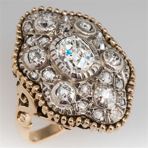 Victorian 1870 s Antique Diamond Ring 14K Gold & Silver