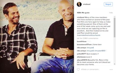 Vin Diesel recordó a Paul Walker en Instagram y publicó ...