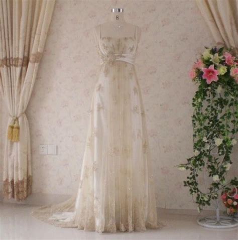 Vintage Inspired Wedding Dress With Light Gold Lace And ...