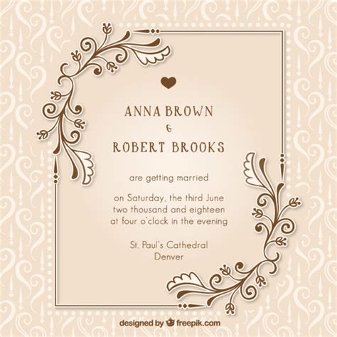 Vintage wedding invitation with floral details Vector ...