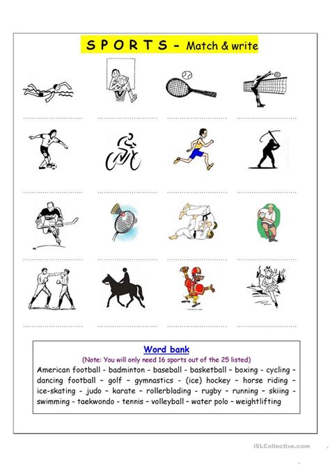 Vocabulary Matching Worksheet   Sports worksheet   Free ...