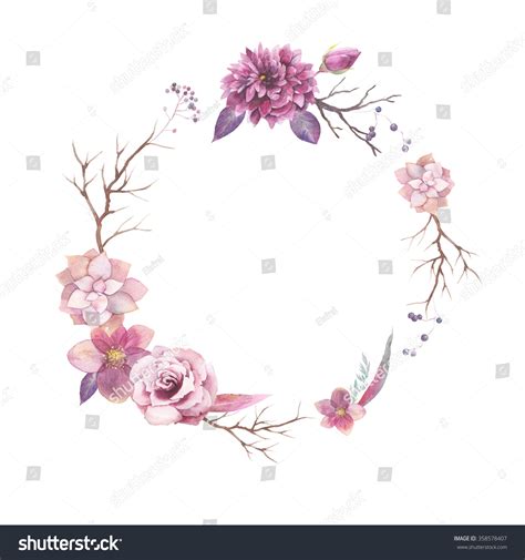 Watercolor Floral Wreath Isolated On White ...
