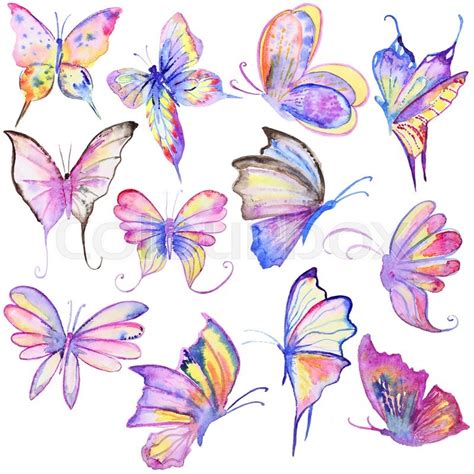 Watercolor hand drawn butterflies collection. Hand painted ...