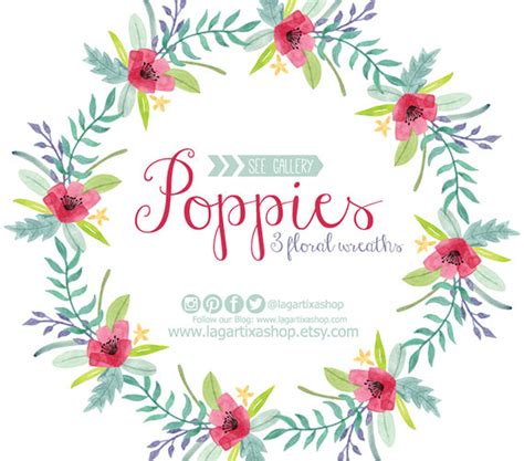 Watercolor Poppies clipart Frames Floral PNG wedding