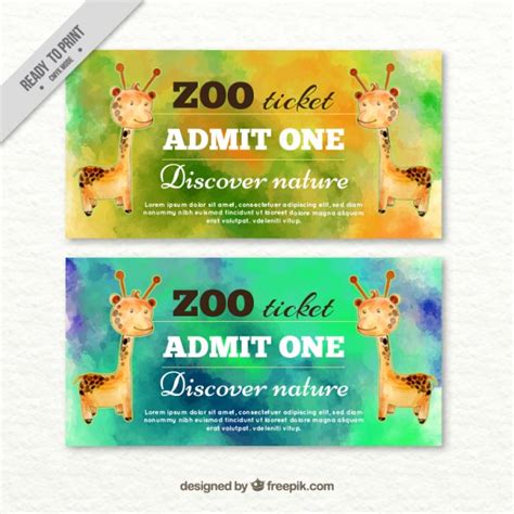 Watercolor zoo tickets of giraffe Vector | Free Download