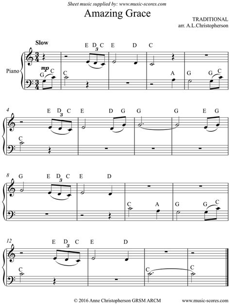 Wedding sheet music for Amazing Grace: Piano: easy by ...
