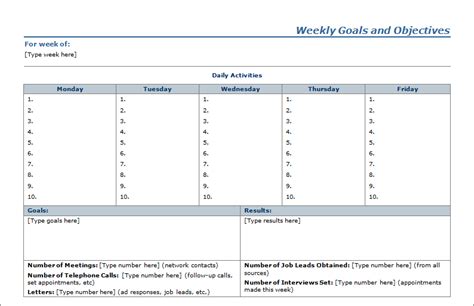 Weekly Goals & Objectives Planner Sheet | Free Layout & Format