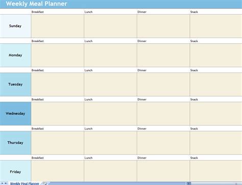 Weekly Meal Planner Excel Spreadsheet | Weekly Meal Planner