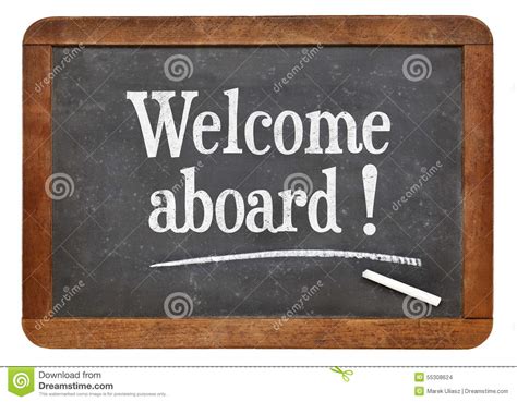 Welcome Aboard Blackboard Sign Stock Photo   Image of ...
