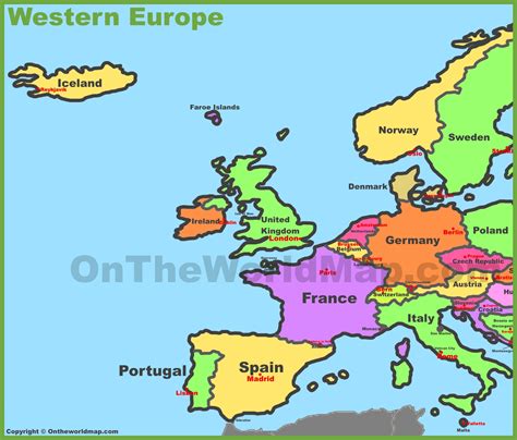 Western Europe Countries And Capitals Map | Adriftskateshop