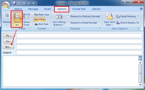 Where is Bcc in Microsoft Outlook 2007