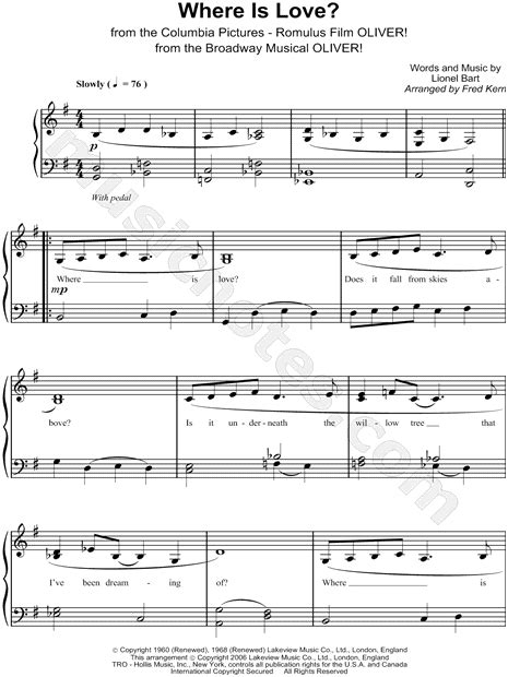 Where is Love?  from  Oliver!  Sheet Music  Easy Piano ...