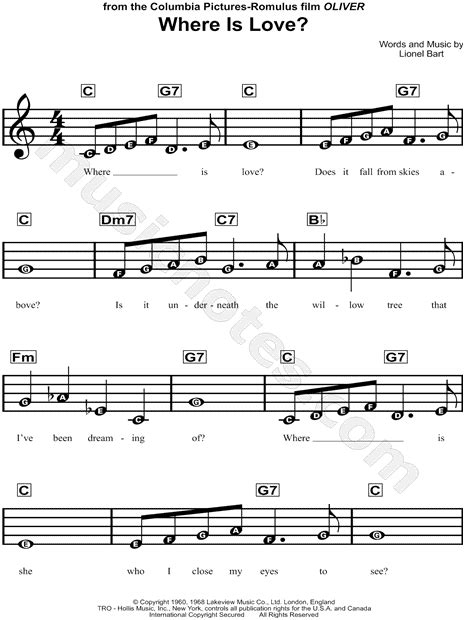 Where Is Love?  from  Oliver!  Sheet Music for Beginners ...
