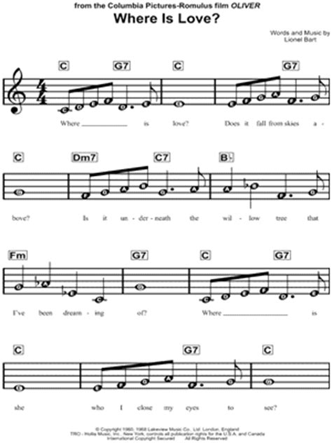 Where Is Love?  from  Oliver!  Sheet Music for Beginners ...