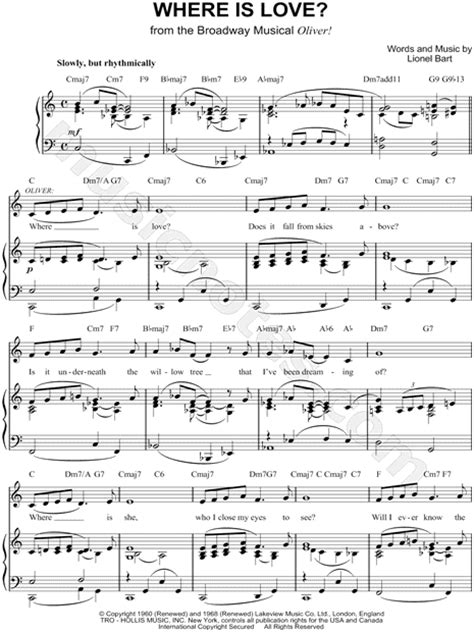 Where Is Love?  from  Oliver!  Sheet Music in C Major ...