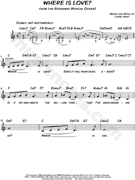 Where Is Love?  from  Oliver!  Sheet Music  Leadsheet  in ...
