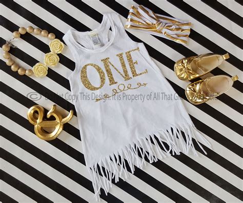 White Gold Birthday Age Fringe Dress For Baby Girls Little ...