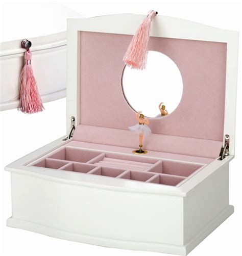 White Little Girls Wooden Ballerina Jewelry Box