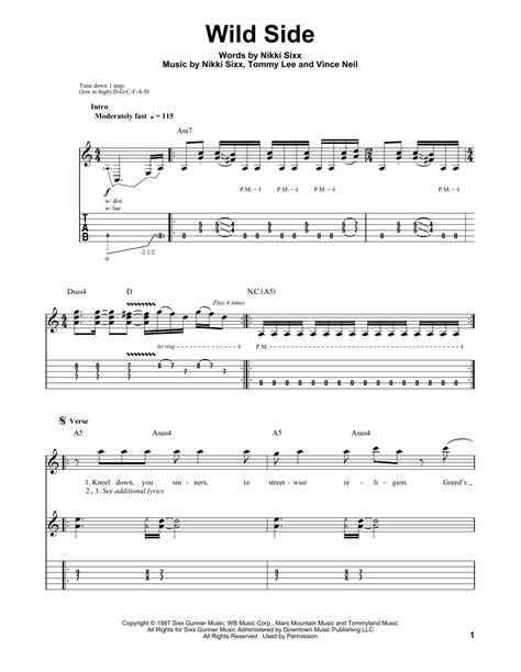 Wild Side sheet music by Motley Crue  Guitar Tab Play ...