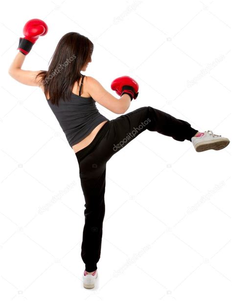 Woman kick boxing position — Stock Photo © marcogarrincha ...