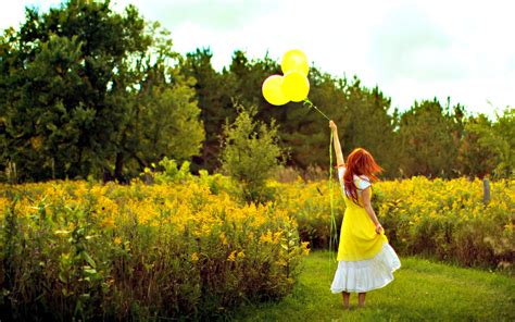 Woman Yellow Balloons & Nature wallpapers | Woman Yellow ...