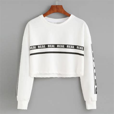 Women Hoodie Sweatshirt Jumper Sweater Crop Top Print Coat ...