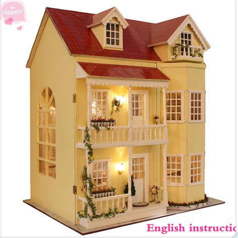 Wooden Handmade Dollhouse Miniature DIY Kit  Large Villa ...