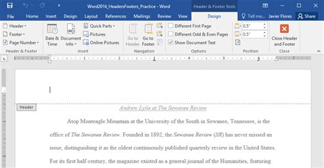 Word 2016: Headers and Footers   Full Page