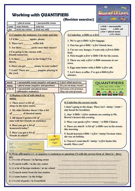Working with Quantifiers  Revision exercises  worksheet ...