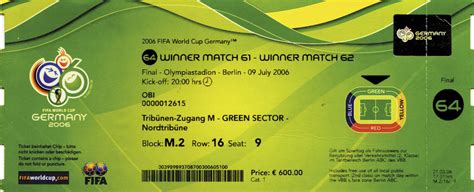 World Cup 2006. Final Ticket Italy vs France   FIFA World ...