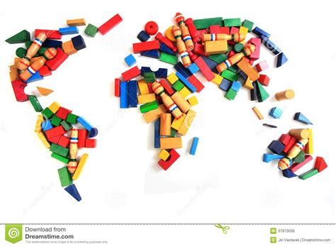 World Map From Wooden Color Bricks Royalty Free Stock ...
