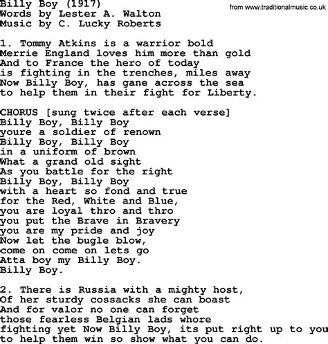 World War One WW1 Era Song Lyrics for: Billy Boy 1917