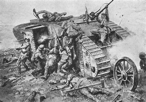 WW1 tank under attack illustration |  Futile german attack ...