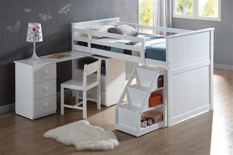 Wyatt White Loft Bed Unit with Desk and Chair | Bunk Beds ...