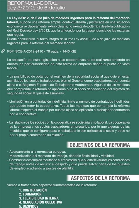 XI La Reforma Laboral LAVES OOPERATIVAS ACTUALIZACIÓN 2012 ...