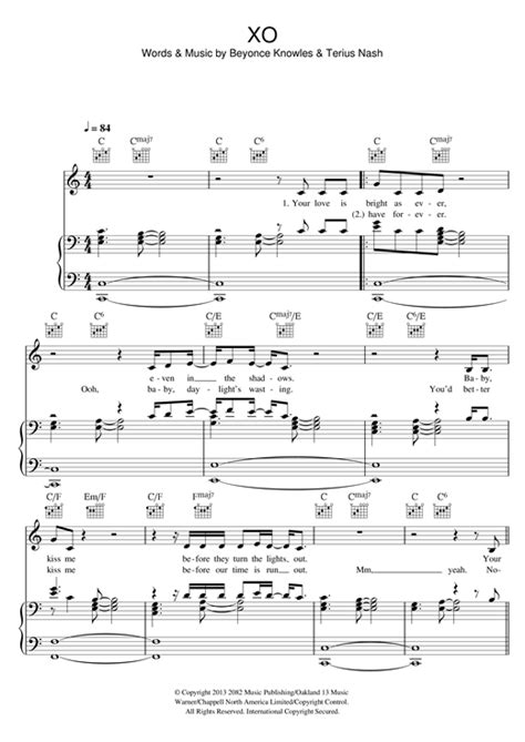 XO sheet music by Beyoncé  Piano, Vocal & Guitar  Right ...