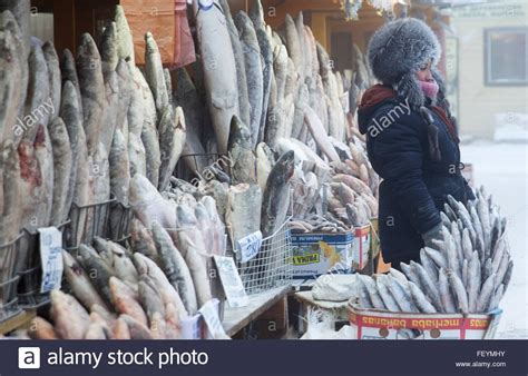 Yakutsk, Russia. 18th Jan, 2016. A stall selling fish at ...