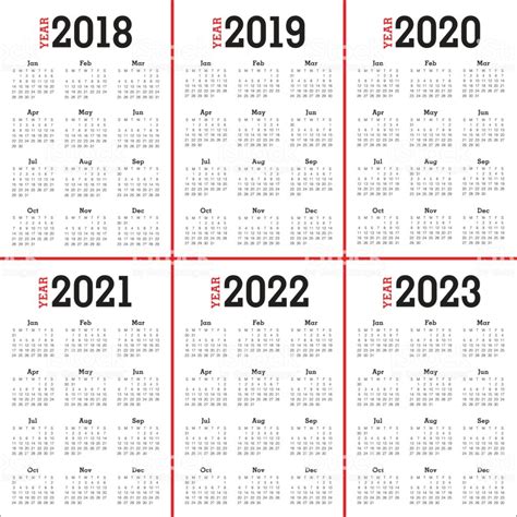 Year 2018 2019 2020 2021 2022 Calendar Vector Stock Vector ...