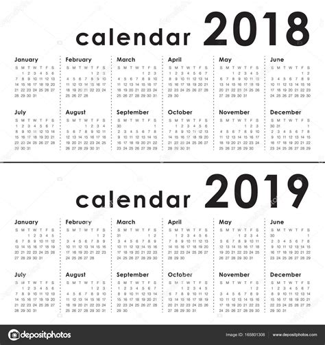 Year 2018 2019 calendar vector — Stock Vector ...