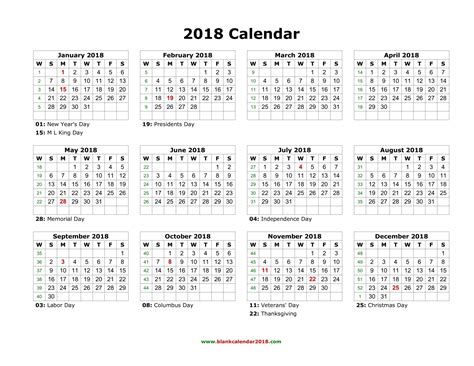 Yearly Calendar 2018 | weekly calendar template