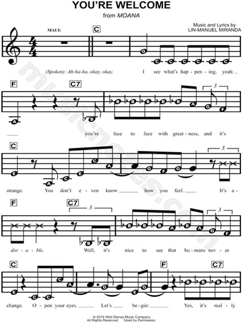 You re Welcome  from  Moana  Sheet Music for Beginners in ...