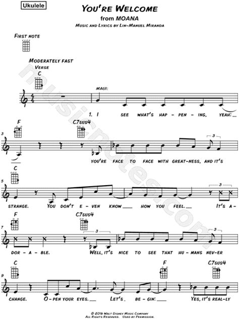 You re Welcome  from  Moana  Sheet Music  Leadsheet  in C ...
