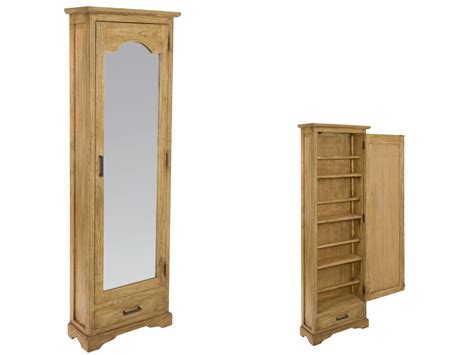Zapatero estrecho con espejo de madera estilo rústico