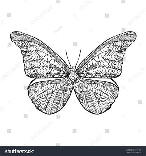 Zentangle Stylized Butterfly Black White Hand Stock Vector ...