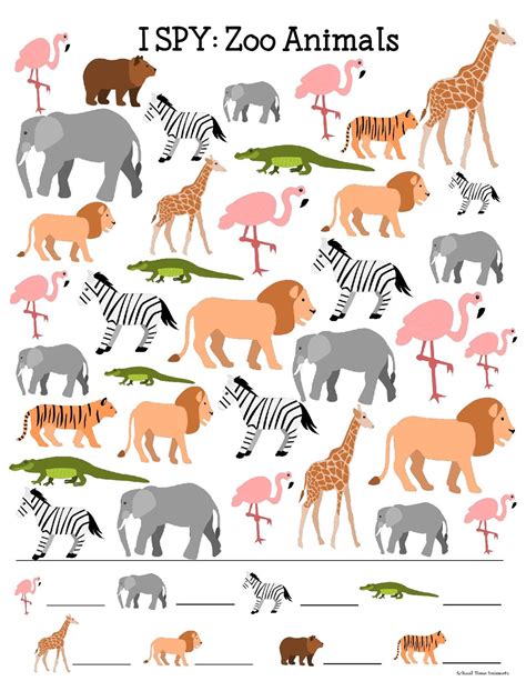 Zoo Animals I SPY Printable for Kids | School Time Snippets